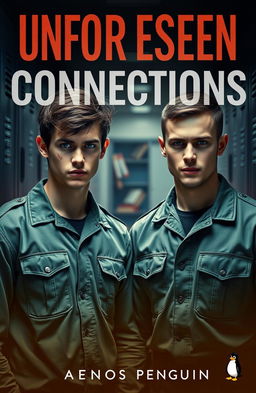 Two young men in military uniforms standing side by side in a locker hallway setting