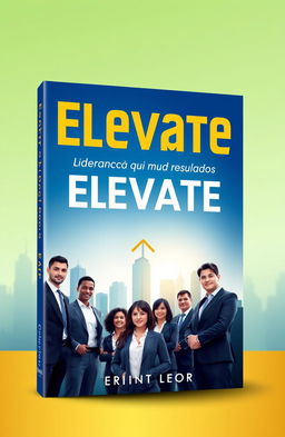 A motivational book cover design featuring the title 'Elevate: Liderança que Muda Resultados' prominently displayed