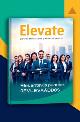 A motivational book cover design featuring the title 'Elevate: Liderança que Muda Resultados' prominently displayed