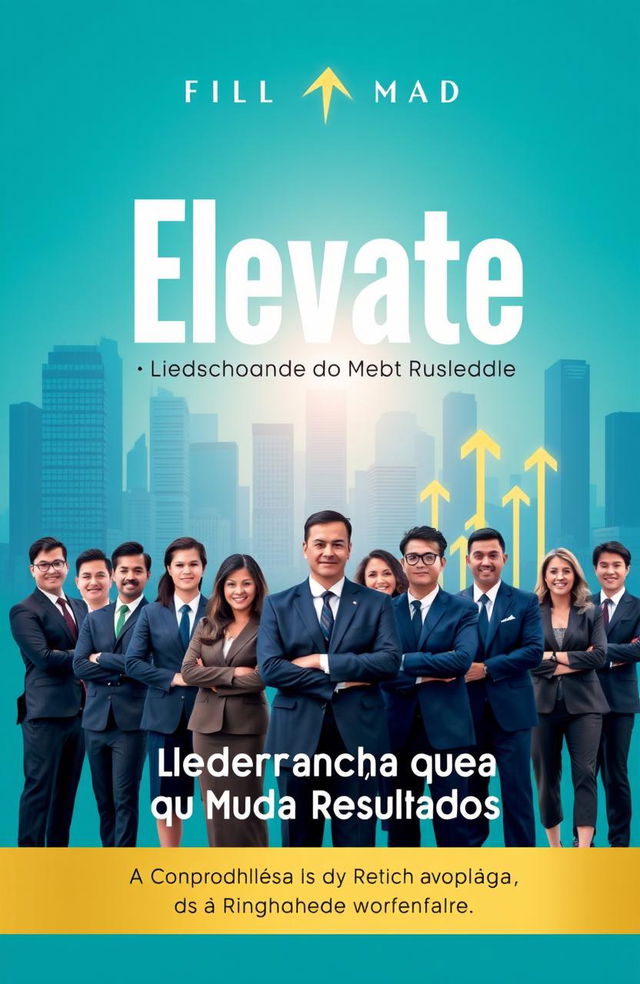 A motivational book cover design featuring the title 'Elevate: Liderança que Muda Resultados' prominently displayed