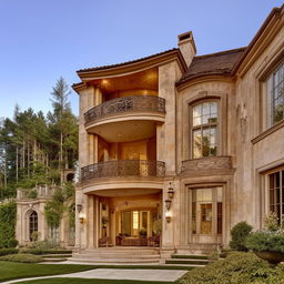 A large, old, two-story house with luxurious architecture and design