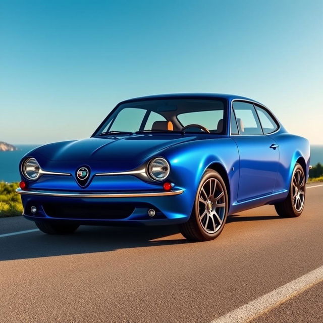 A sleek and modern 2024 Lancia Fulvia, showcasing a blend of retro and contemporary design elements