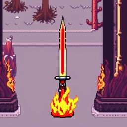 Pixel art profile picture featuring a standalone flame sword with no people.