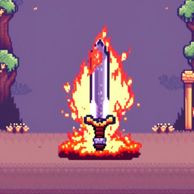 Pixel art profile picture featuring a standalone flame sword with no people.