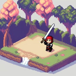 Pixel art profile picture featuring a standalone sword with no people, set against a fantasy background.