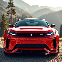 A stunning luxury vehicle design featuring a blend of a Ferrari sports car and a Range Rover SUV