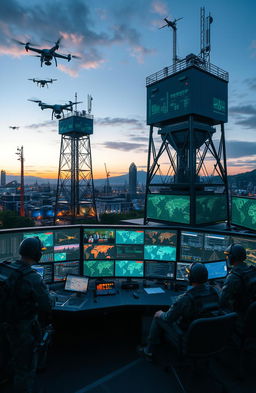 A visually stunning representation of an integrated national defense system, showcasing a modern and high-tech approach to security