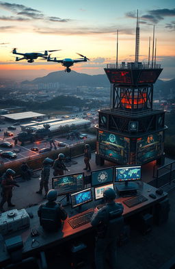 A visually stunning representation of an integrated national defense system, showcasing a modern and high-tech approach to security
