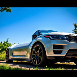 A sleek, modern Porsche vehicle parked next to a luxurious Range Rover in a beautiful natural setting