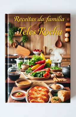 A beautifully designed cover for a family recipe book titled 'Receitas da Família Teles Rocha'