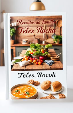 A beautifully designed cover for a family recipe book titled 'Receitas da Família Teles Rocha'