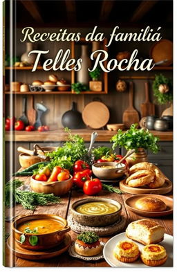 A beautifully designed cover for a family recipe book titled 'Receitas da Família Teles Rocha'