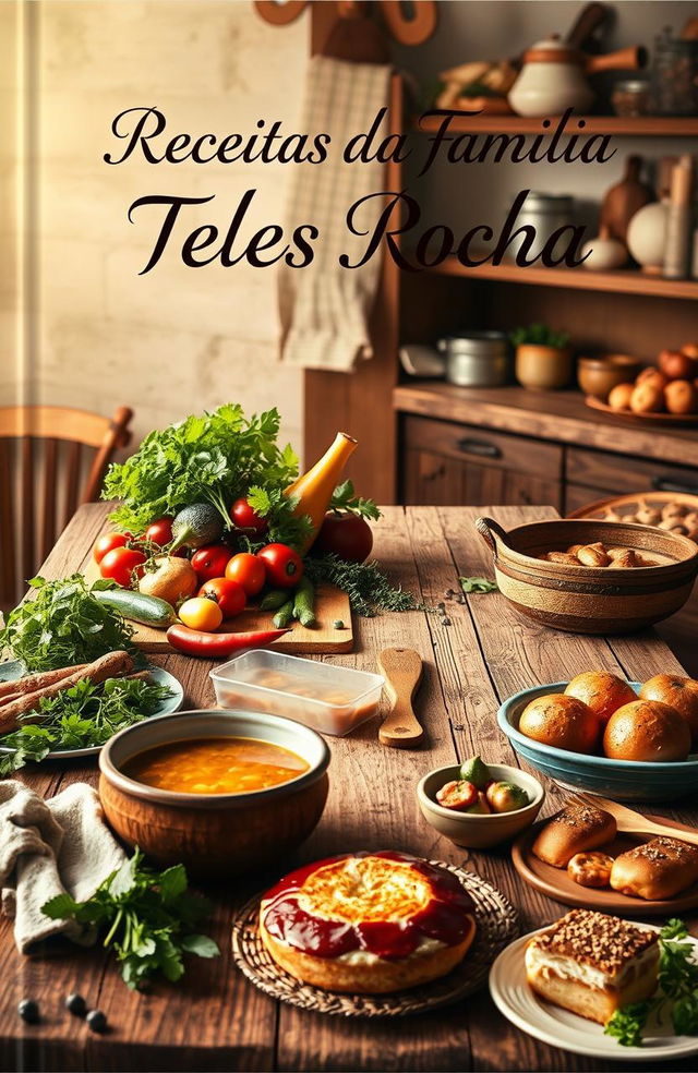 A beautifully designed cover for a family recipe book titled 'Receitas da Família Teles Rocha'