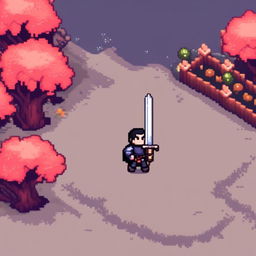 Pixel art profile picture featuring a standalone sword with no people, set against a fantasy background.