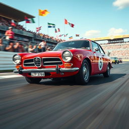 A high-speed race scene featuring a classic Lancia Fulvia, a beautifully designed vintage car known for its sleek lines and vibrant racing colors