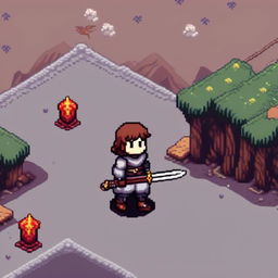 Pixel art profile picture featuring a standalone sword with no people, set against a fantasy background.