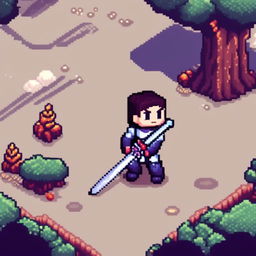 Pixel art profile picture featuring a standalone sword with no people, set against a fantasy background.