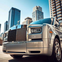 A luxurious Rolls Royce Phantom van, featuring a sleek and elegant design with a shiny silver exterior
