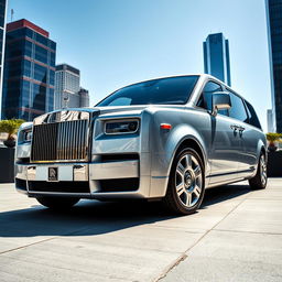 A luxurious Rolls Royce Phantom van, featuring a sleek and elegant design with a shiny silver exterior