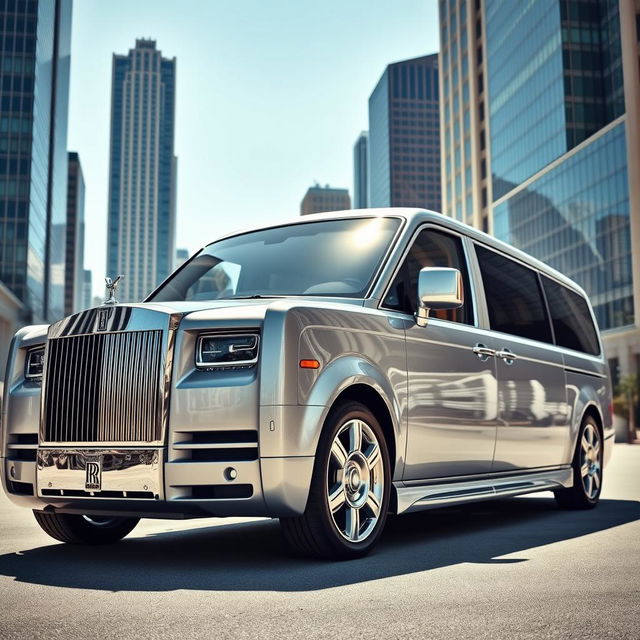 A luxurious Rolls Royce Phantom van, featuring a sleek and elegant design with a shiny silver exterior