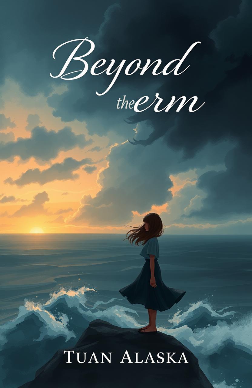 A poignant book cover design for a novel titled "Beyond the Storm" written by Tuan Alaska