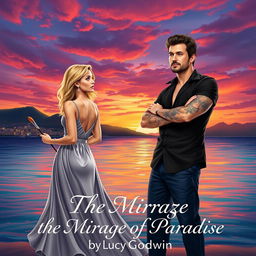 A captivating book cover illustration featuring a stunning Puerto Vallarta bay sunset, with vibrant orange, pink, and purple hues illuminating the sky