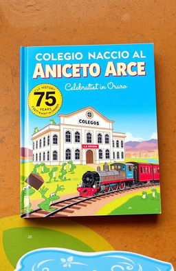 A vibrant book cover illustrating the history of Colegio Nacional Aniceto Arce, celebrating 75 years