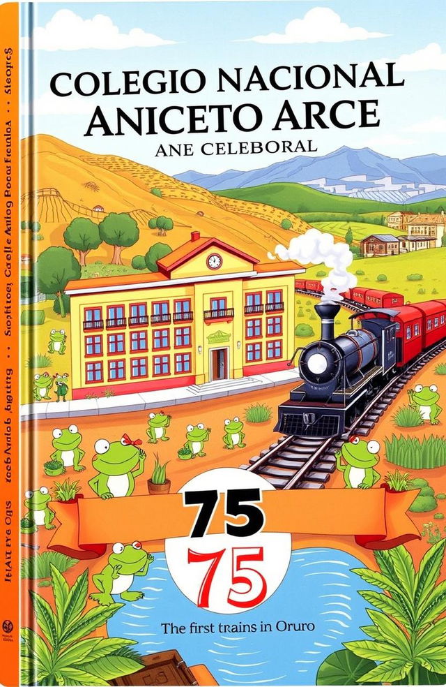 A vibrant book cover illustrating the history of Colegio Nacional Aniceto Arce, celebrating 75 years