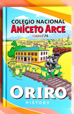 A vibrant book cover illustrating the history of Colegio Nacional Aniceto Arce, celebrating 75 years