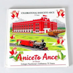 A vibrant book cover illustrating the history of Colegio Nacional Aniceto Arce, celebrating 75 years
