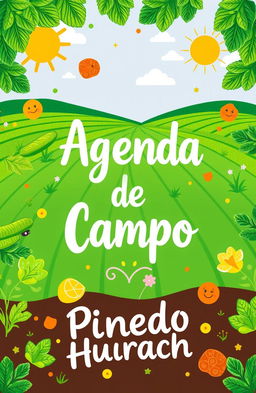A colorful and beautiful cover for a cucumber field diary, featuring vibrant illustrations of cucumbers and lush green fields
