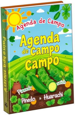 A colorful and beautiful cover for a cucumber field diary, featuring vibrant illustrations of cucumbers and lush green fields