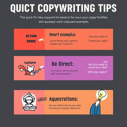 A carousel post featuring quick copywriting tips, each slide showcasing one tip with relevant visual examples