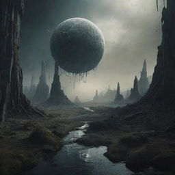 An otherworldly soundscape, consisting of varied surreal environments pulsating with unusual music notes and vibrations, illustrating the saga of sampled soundscapes