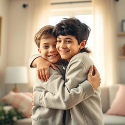A brother and sister embracing each other warmly, radiating love and affection