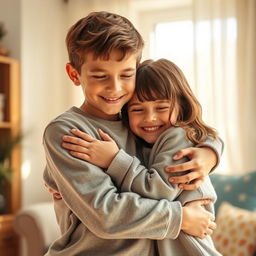 A brother and sister embracing each other warmly, radiating love and affection