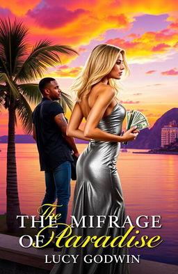 A captivating book cover illustrating a sunset over Puerto Vallarta Bay, with vibrant hues of orange, pink, and purple reflecting on the water