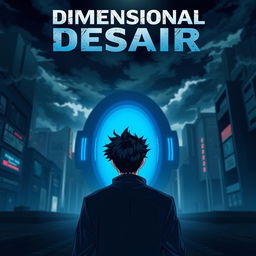 A man with black spiky hair walks towards a blue oval portal, his back facing the camera