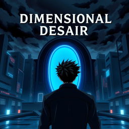 A man with black spiky hair walks towards a blue oval portal, his back facing the camera