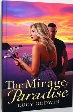 A captivating book cover featuring a stunning sunset over Puerto Vallarta Bay, with vibrant oranges and purples illuminating the sky