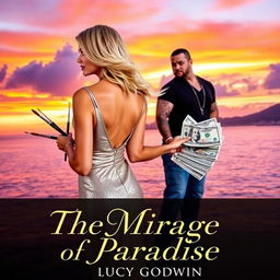 A captivating book cover featuring a breathtaking sunset over Puerto Vallarta Bay, with vivid colors blending orange, pink, and purple in the sky