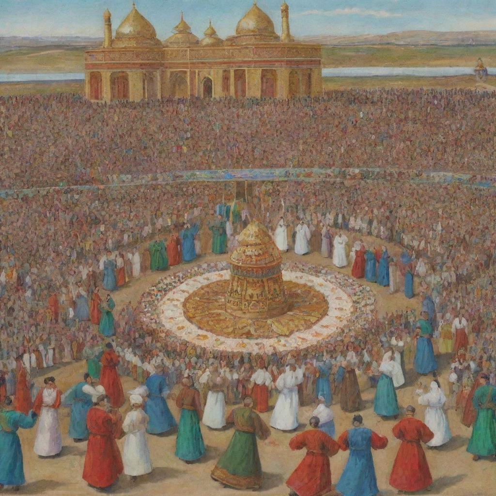 An artistic representation of the Nauryz festival celebrations