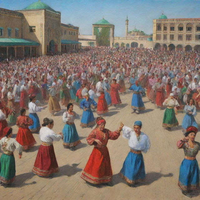 An artistic representation of the Nauryz festival celebrations