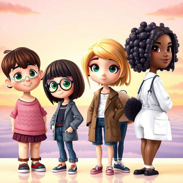 A vibrant book cover featuring four young female characters, designed in a charming 3D style