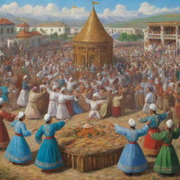 An artistic representation of the Nauryz festival celebrations