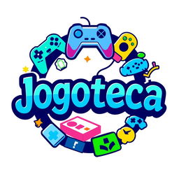 A vibrant and modern logo for 'Jogoteca', featuring playful typography that combines elements of gaming and community