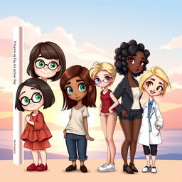 A delightful book cover featuring four young female characters designed in a charming 2D Disney style