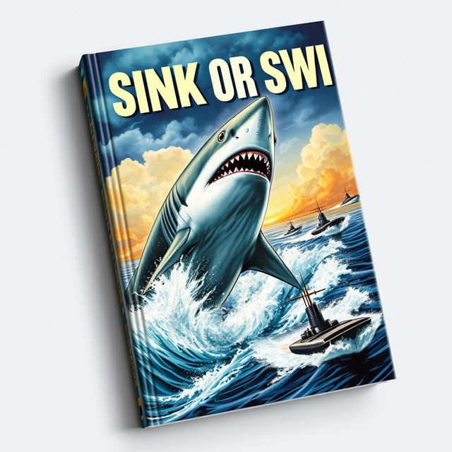 A striking book cover titled 'Sink or Swim', featuring a dramatic illustration that captures the essence of survival in a marine battlefield