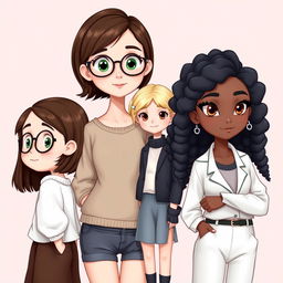 A whimsical tic-style book cover featuring four young female characters, designed in an adorable 2D style with cute features