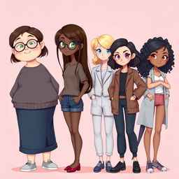 A delightful tic-style book cover featuring four young female characters illustrated in a cute 2D design